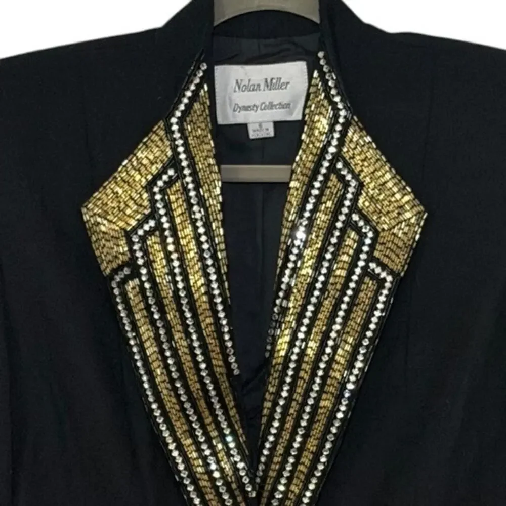 Nolan Miller Vintage Dynasty Blazer Black Beaded Rhinestone Jacket Size 6